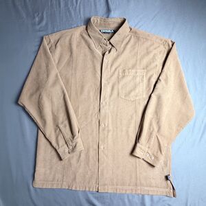 DRILL Brown Faux Suede Men L Button Up Shirt Jacket Relaxed Outdoor Utility Work